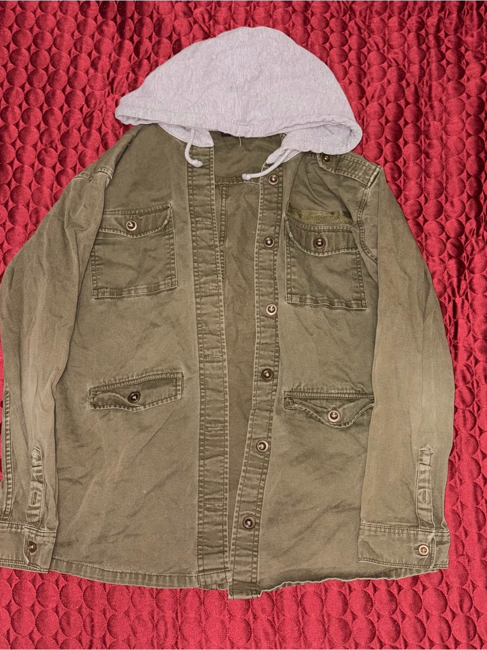 H&M Olive Green Jean Jacket with Light Gray Hood